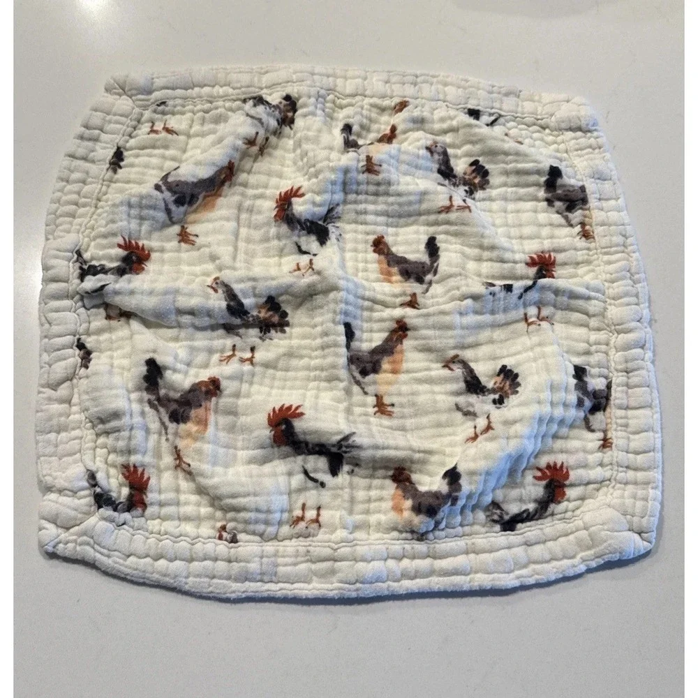 Milkbarn Bamboo Blend Chicken Print Burp Cloth Tiny‎ Lovey Country Farm Cottage
